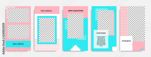 Abstract social media post stories / story template in pink, blue turquoise and white color