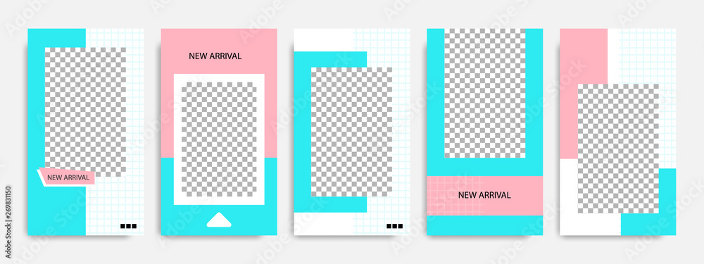 Abstract social media post stories / story template in pink, blue turquoise and white color