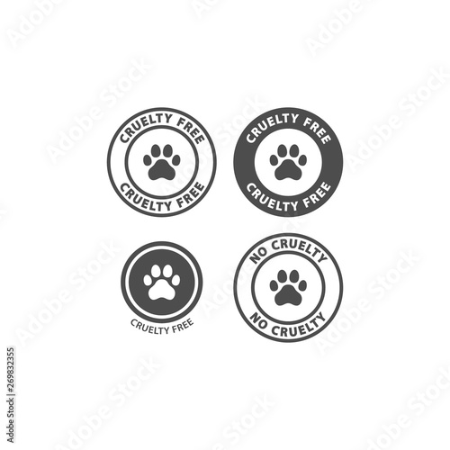 Cruelty free vector stamp with dog paw print. Cruelty free circle sticker or label for packaging.