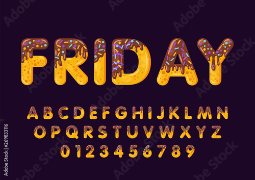 Donut cartoon friday biscuit bold font style