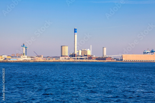 Industrial harbor Helsingborg town from Sweden