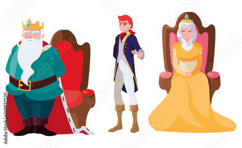 prince charming with queen and king on throne characters