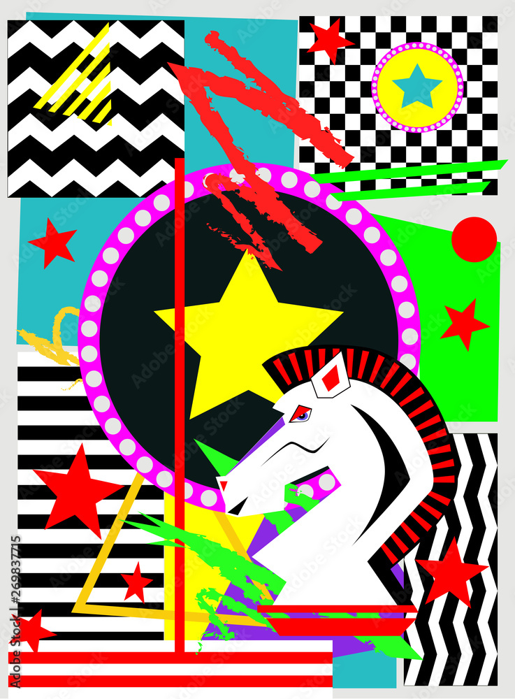 Horse chess pop art colorful background vector illustration