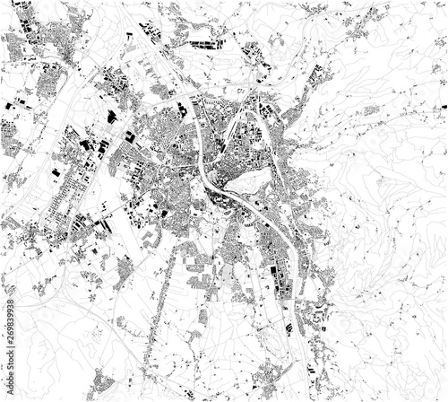 Satellite map of Salzburg. It is the fourth-largest city in Austria and the capital of the Federal State of Salzburg. Map of streets and buildings of the town center