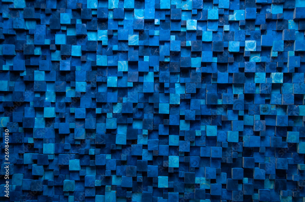 Wall texture with wood cube for background, painted blue Wall texture with wood cube for background, painted blue
