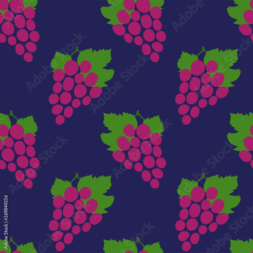 Grape seamless pattern. Bunch of grapes. Hand drawn fresh berry. Vector sketch background. Doodle wallpaper. Food print for kitchen tablecloth, curtain or dishcloth. Fashion design
