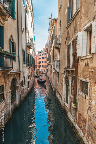 Venice, city of Italy. View of the canal, the Venetian landscape with boats and gondolas © oksanamedvedeva