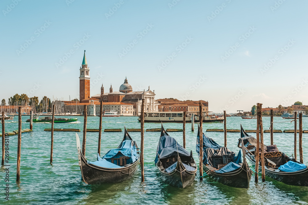 Venice, Italy, September 4, 2018. Venice, city of Italy. View of the canal, the Venetian landscape with boats and gondolas