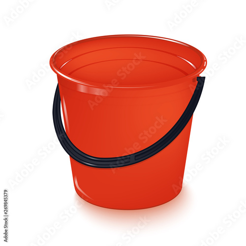 A red plastic bucket for household purposes. vector illustration.