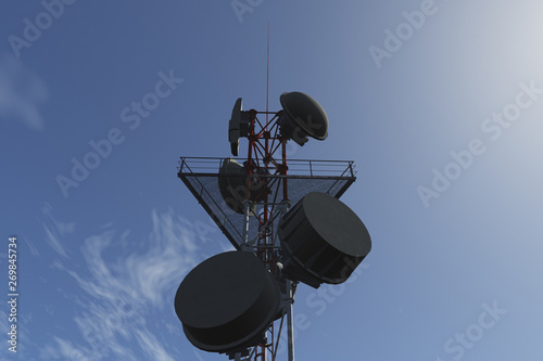 5G Telecommunication Tower under Blue Sky 3D Illustration