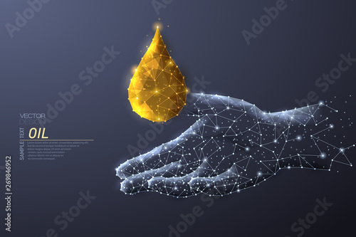 Abstract polygonal light design of cosmetic pill capsule of vitamin E, A, Argan oil, Almond, cod liver, Omega 3, fish
