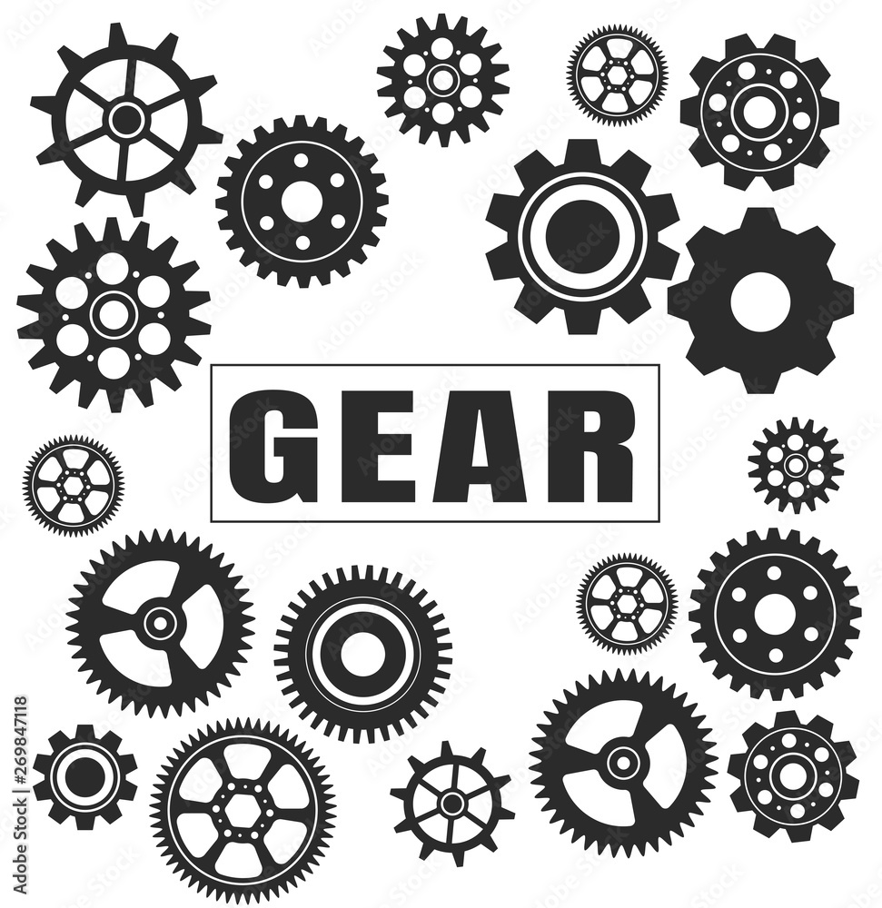 Gear tooth icon set, parted on a white background. Gear tooth icon set, parted on a white background.
