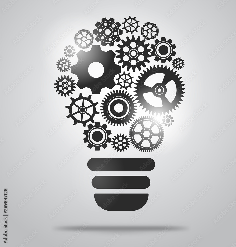 The gear tooth icon set that rotates the creative idea on the lamp. The gear tooth icon set that rotates the creative idea on the lamp.