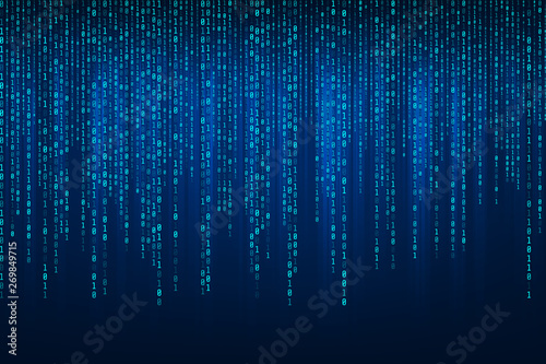 Abstract Technology Binary code Background with binary data fall from the top of the screen.Digital binary data and Secure Data Concept photo
