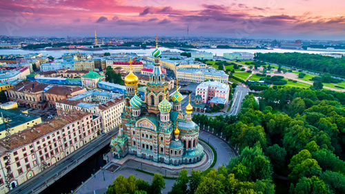 Saint-Petersburg. Russia. Panorama of St. Petersburg at the summer sunset. Cathedral of the Savior on blood. Cathedral of the Resurrection. Petersburg architecture. Petersburg museums. Russian cities. photo