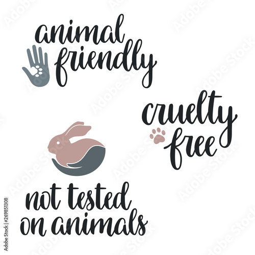 Not tested on animals, Cruelty free, Animal friendly hand lettering with icons and design elements
