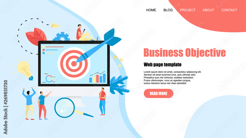 Webpage template. Business objective with an arrow, hit the target, goal achievement. Business concept vector illustration Webpage template. Business objective with an arrow, hit the target, goal achievement. Business concept vector illustration
