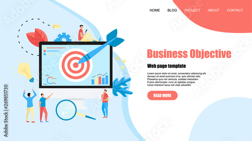 Webpage template. Business objective with an arrow  hit the target  goal achievement. Business concept vector illustration 