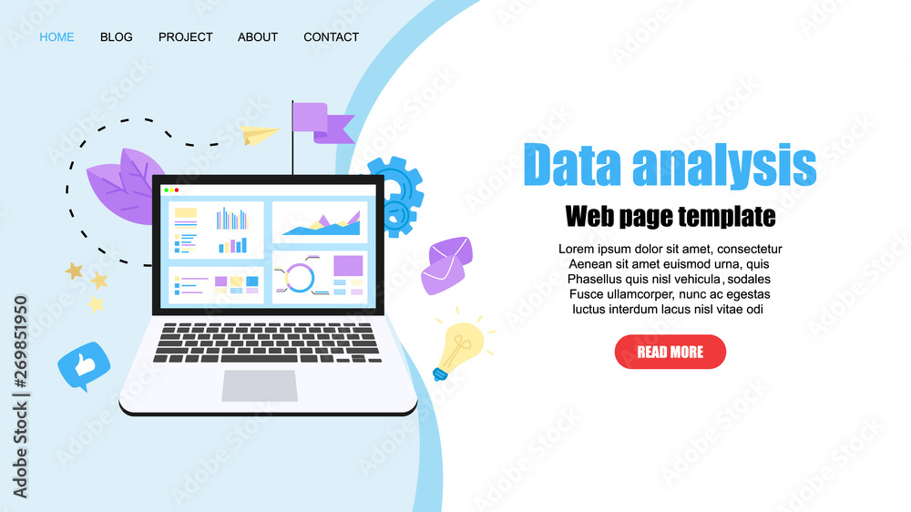 Fototapeta premium Webpage template. Data analysis design concept. Graph, diagram, statistics