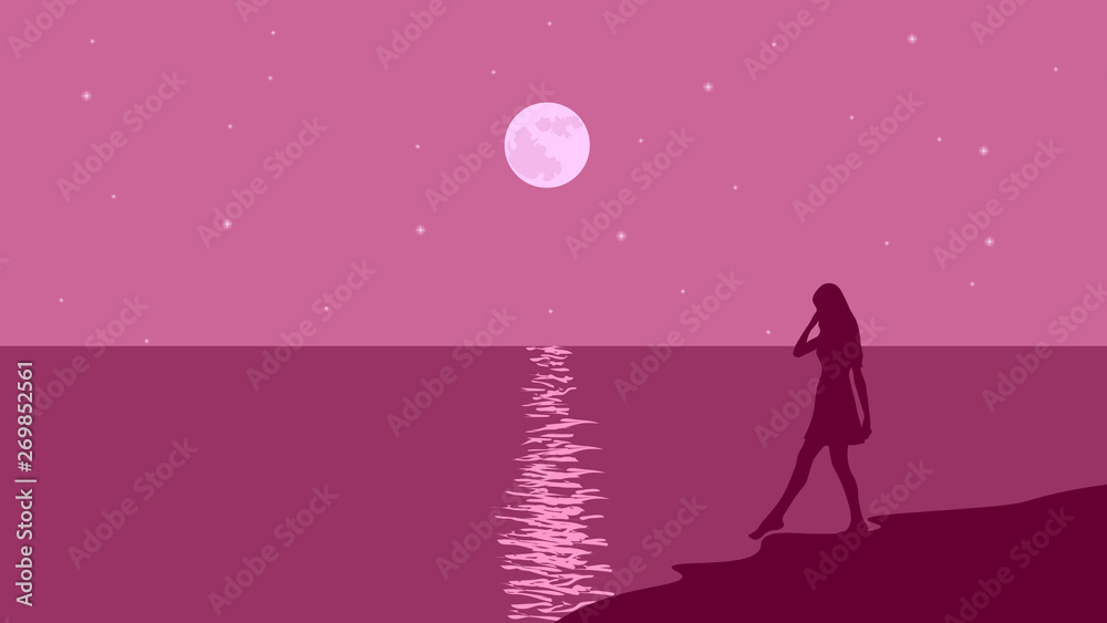Girl on the rose pink background vector illustration