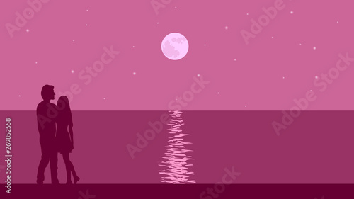 Couple silhouette on the rose pink background vector illustration