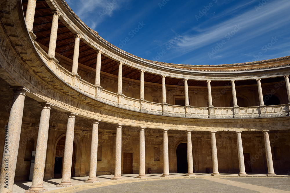 Mannerist inner circular patio in Palace of Charles V Alhambra Granada Spain