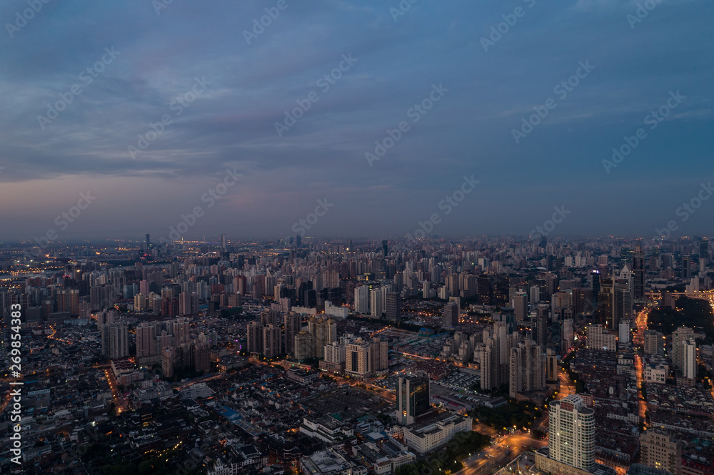Aerial view over The Bund, Shanghai