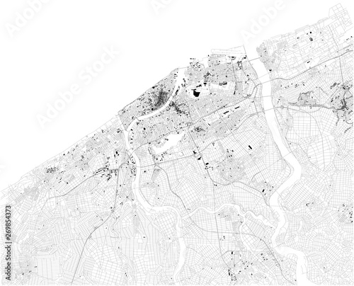 Niigata is the capital and the most populous city of Niigata Prefecture located in the Chubu region of Japan. Map of streets and buildings of the town center