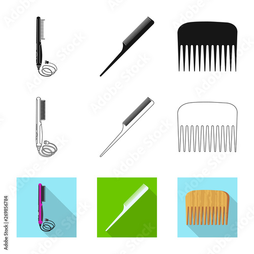 Vector design of brush and hair icon. Set of brush and hairbrush stock symbol for web.