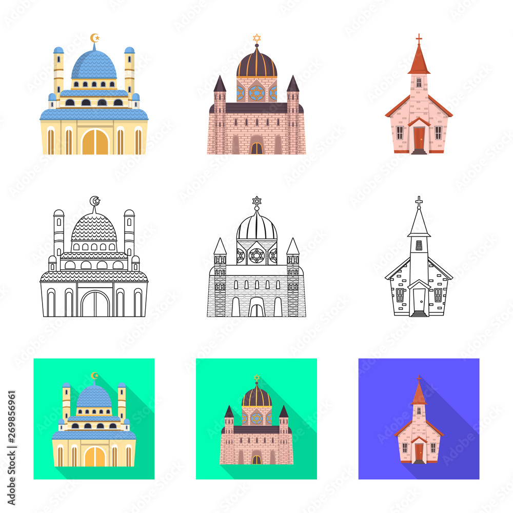 Vector design of cult and temple icon. Set of cult and parish stock vector illustration.