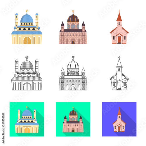 Vector design of cult and temple icon. Set of cult and parish stock vector illustration.
