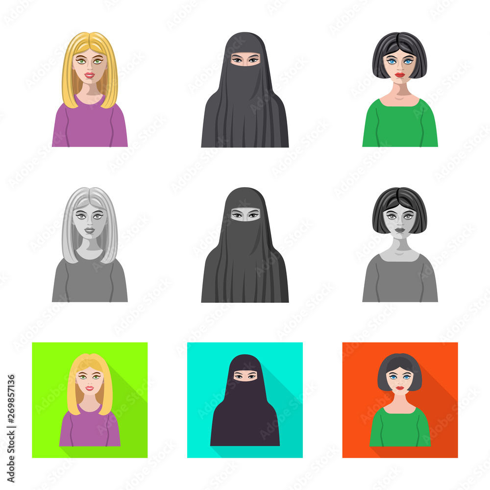 Isolated object of hairstyle and profession logo. Collection of hairstyle and character stock symbol for web. Isolated object of hairstyle and profession logo. Collection of hairstyle and character stock symbol for web.