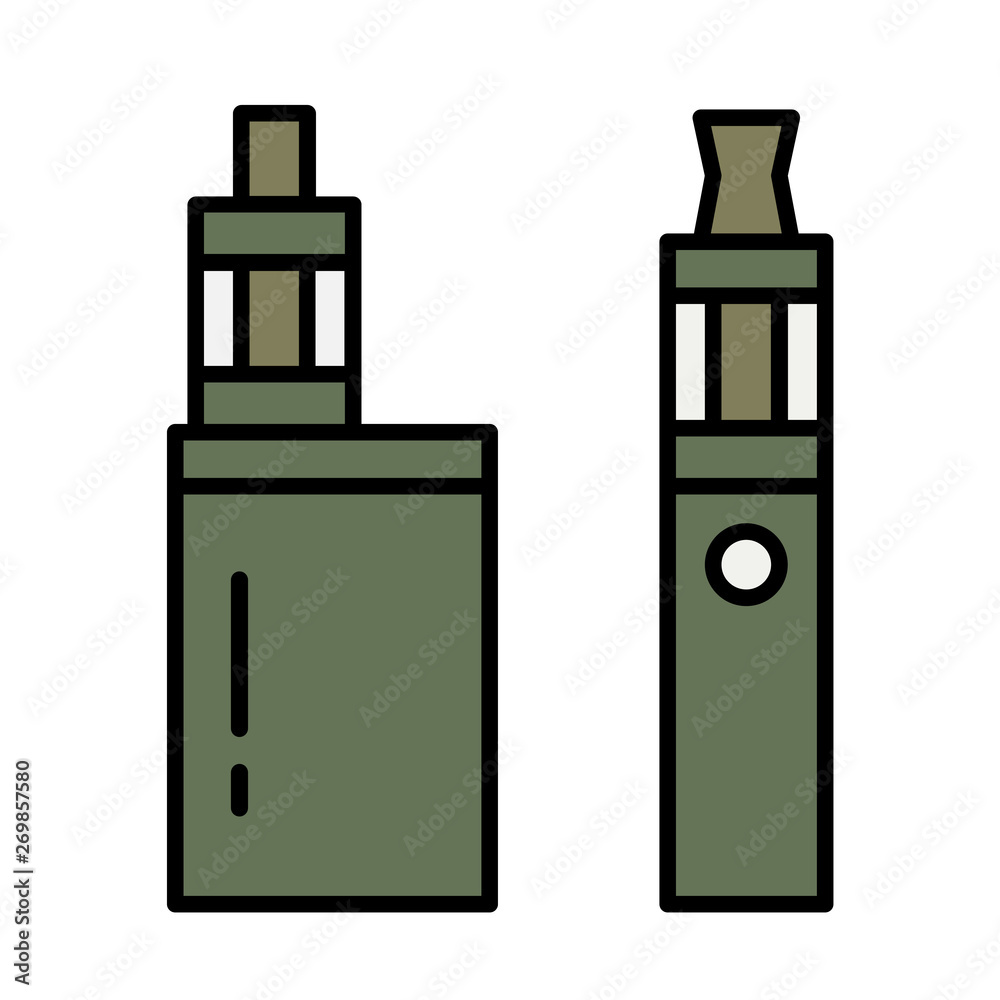 Vape pen. Vaping box. E-cigarette for vaping. Isolated vector illustration on white background. Vape pen. Vaping box. E-cigarette for vaping. Isolated vector illustration on white background.