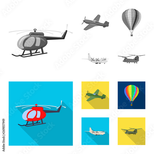 Vector design of plane and transport sign. Collection of plane and sky stock symbol for web.