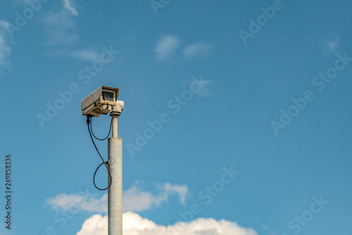 Video surveillance security CCTV camera installed along the street