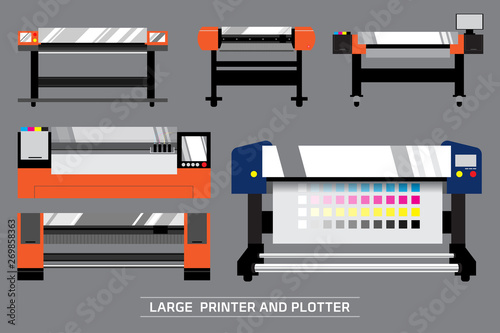 Large printer and plotter in flat design vector