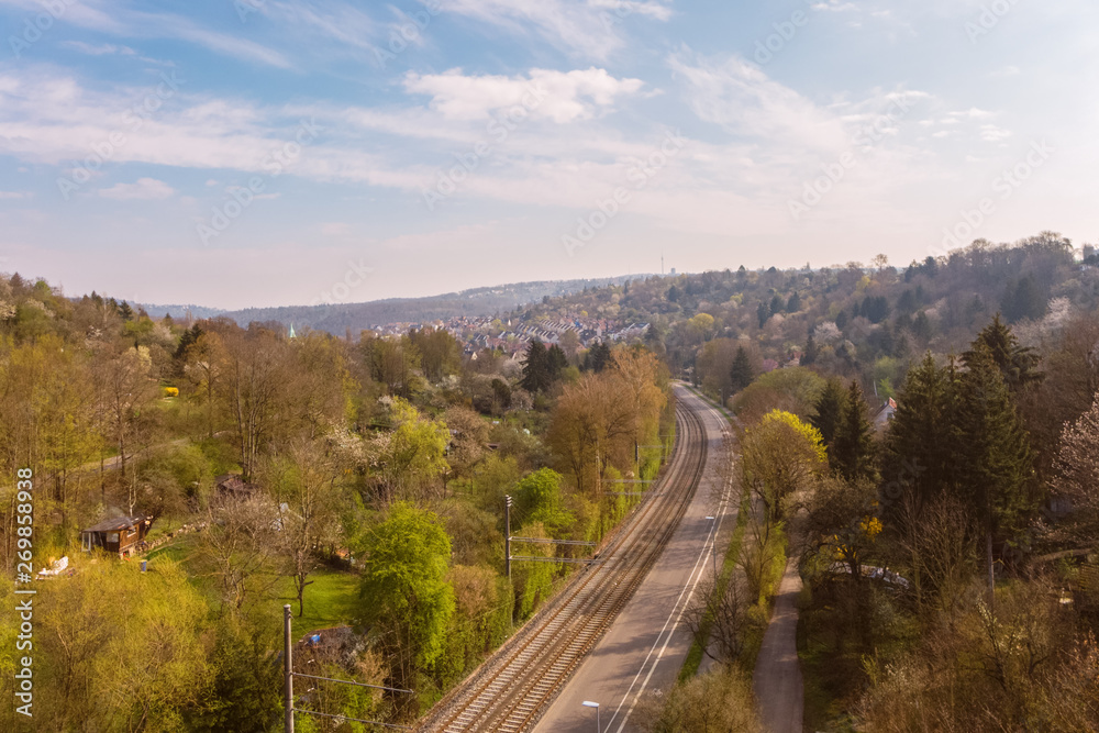 A road with rails leads to Stuttgart,Germany