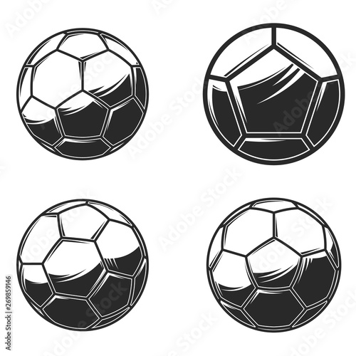 Football soccer balls on white background. Design element for logo, label, sign, poster, card, banner. Vector illustration