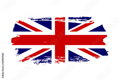 Great Britain flag. Jack UK grunge flag isolated white background. English United Kingdom design. British national symbol England country, patriotism. Graphic sketch brush stroke. Vector illustration