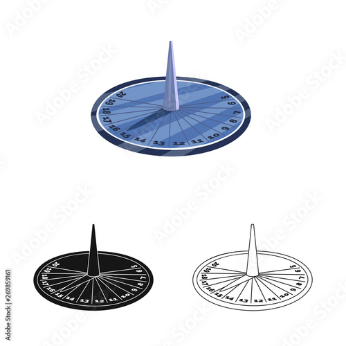 Isolated object of sundial and clock symbol. Set of sundial and time stock symbol for web.