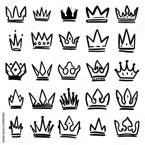 Set of hand drawn crowns isolated on white background. Design element for poster  card  banner  t shirt  emblem  sign. Vector illustration