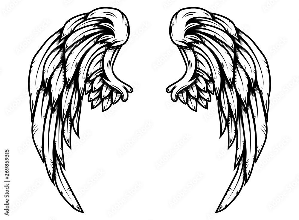 Eagle wings in tattoo style isolated on white background. Design element for poster, t shirt, card, emblem, sign, badge. Vector illustration Eagle wings in tattoo style isolated on white background. Design element for poster, t shirt, card, emblem, sign, badge. Vector illustration