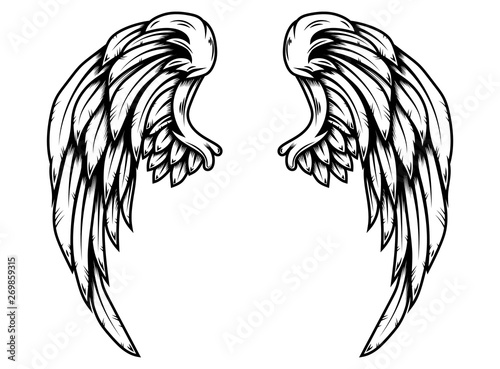 Eagle wings in tattoo style isolated on white background. Design element for poster, t shirt, card, emblem, sign, badge. Vector illustration