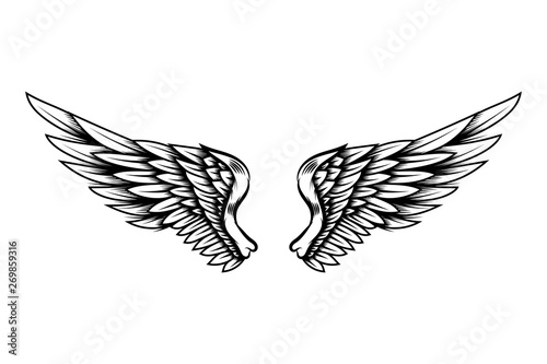 Eagle wings in tattoo style isolated on white background. Design element for poster, t shirt, card, emblem, sign, badge. Vector illustration