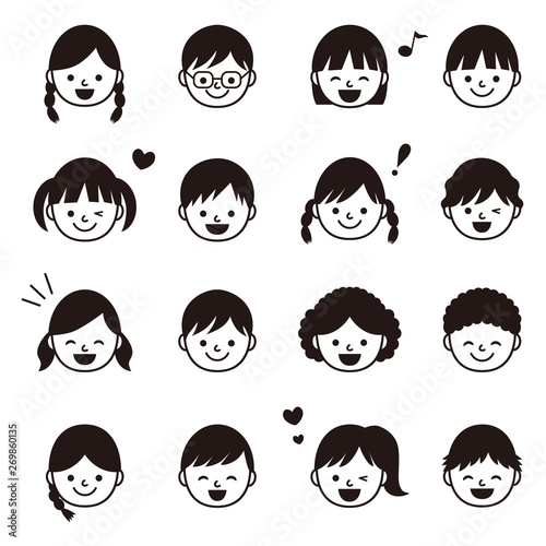 子供 アイコン 白黒  / vector eps 10