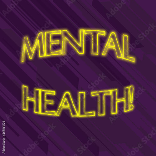 Writing note showing Mental Health. Business concept for the state or level of psychological wellbeing of a demonstrating Seamless Diagonal Violet Stripe Paint Slanting Line Repeat Pattern