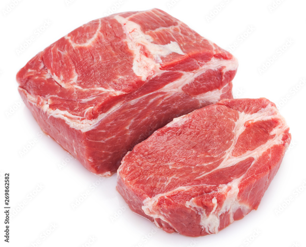 Raw pork on white background