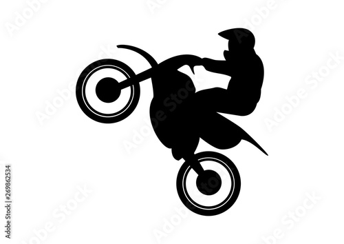 Biker on a motorbike black silhouette icon vector. Motocross Rider Jump vector. Biker silhouette icon isolated on white background. Motorcycle vector icon photo