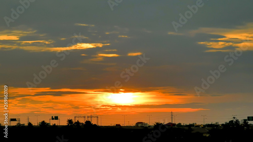 Landscape photos sunset   rice field atmosphere at sunset