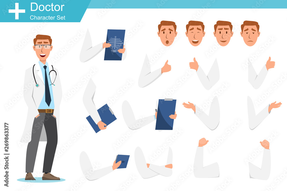 Set of doctor cartoon characters. Medical staff team concept Set of doctor cartoon characters. Medical staff team concept